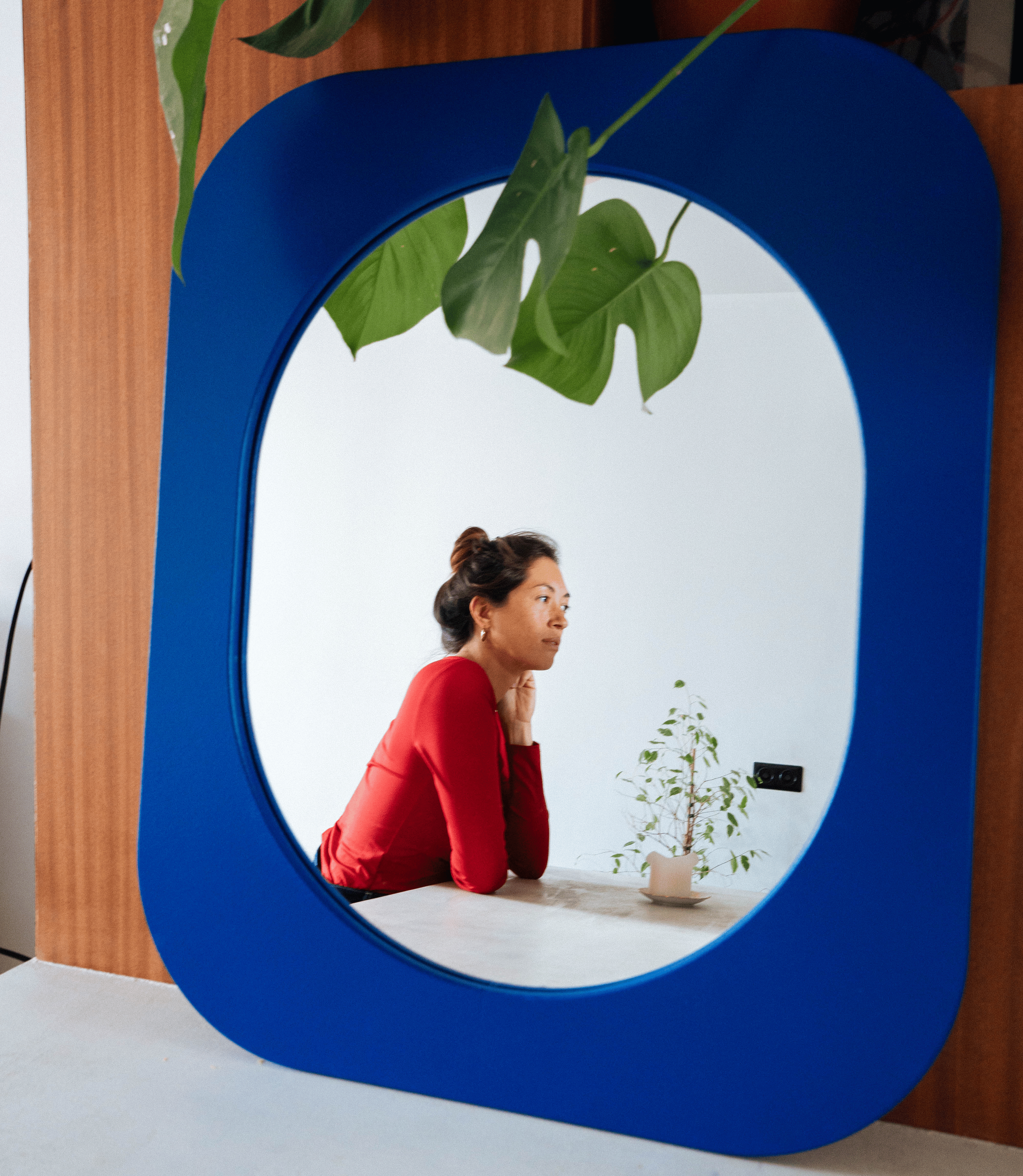 Cadre 70's Grand format + Miroir (Bleu)