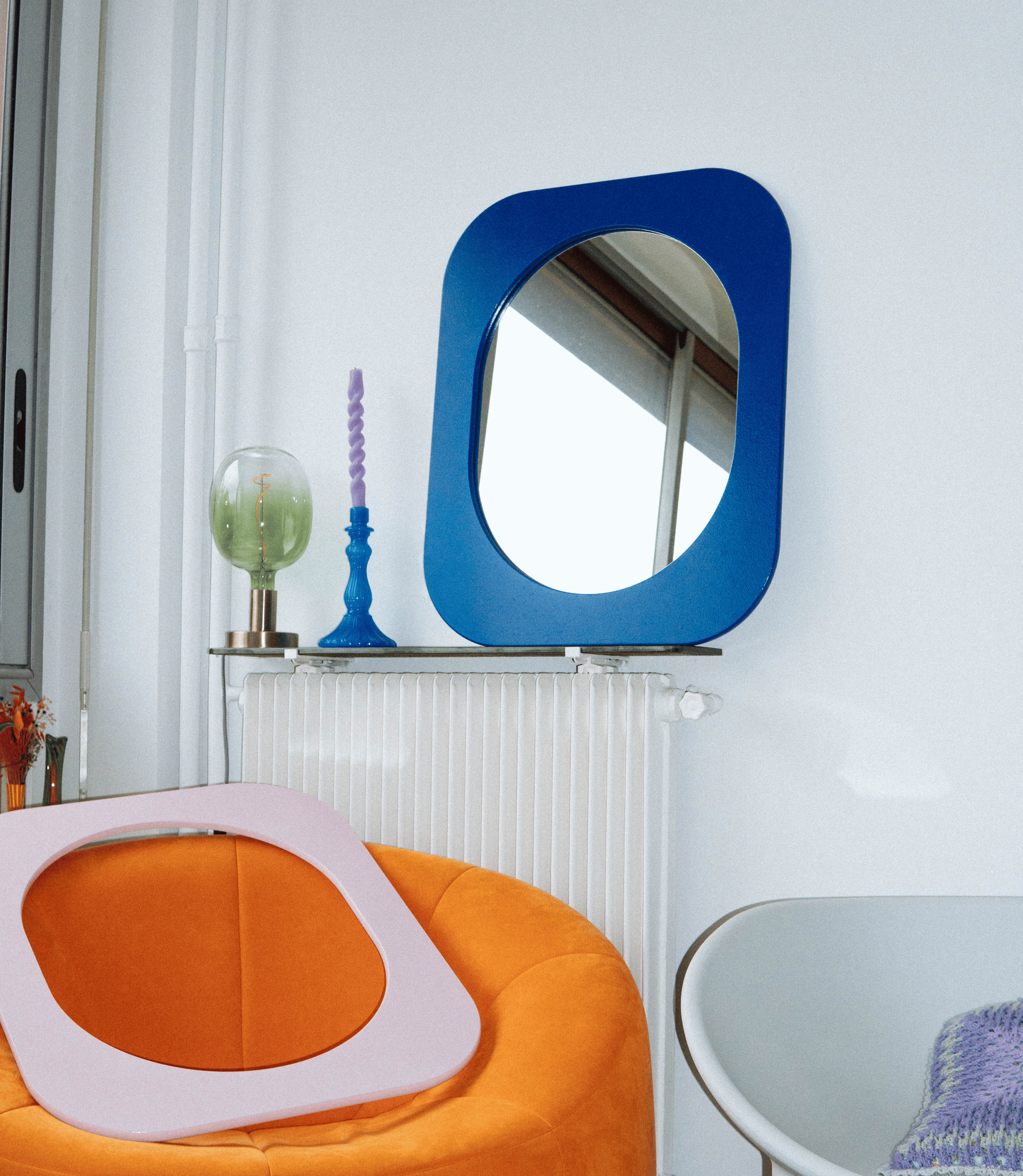 Cadre 70's Grand format + Miroir (Bleu)