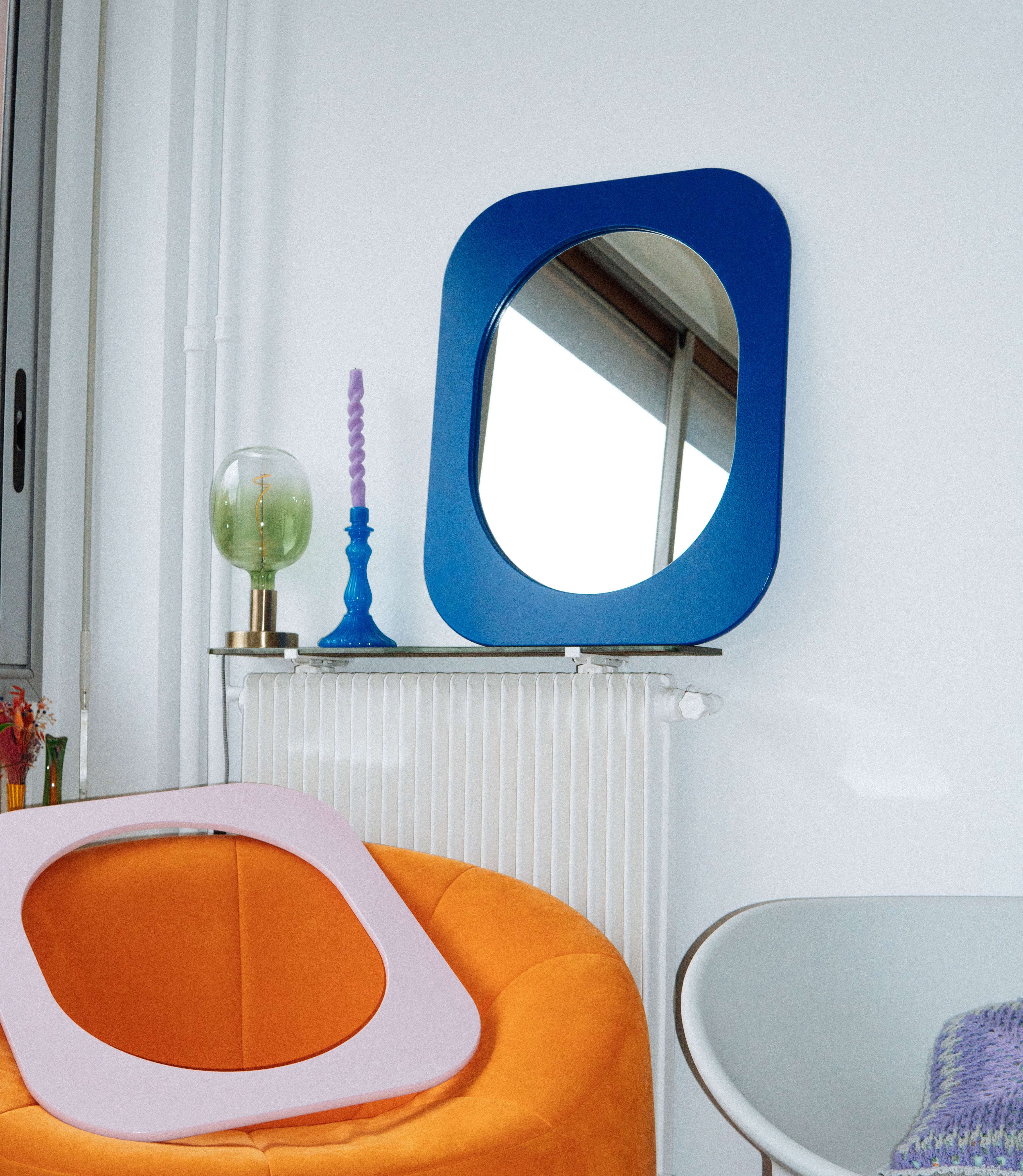 Cadre 70's Grand format + Miroir (Bleu)