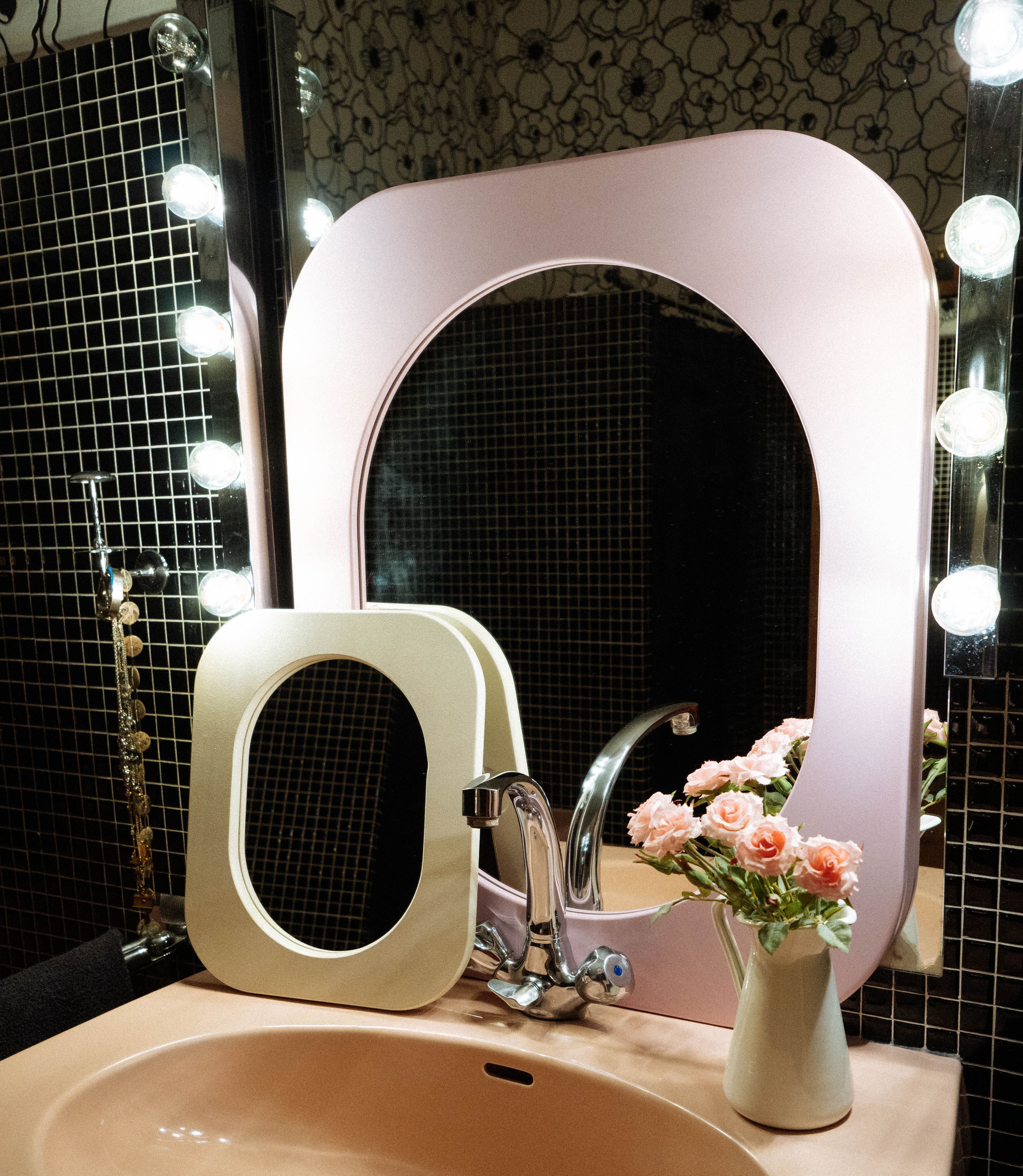 Cadre 70's Grand format + Miroir (Rose)