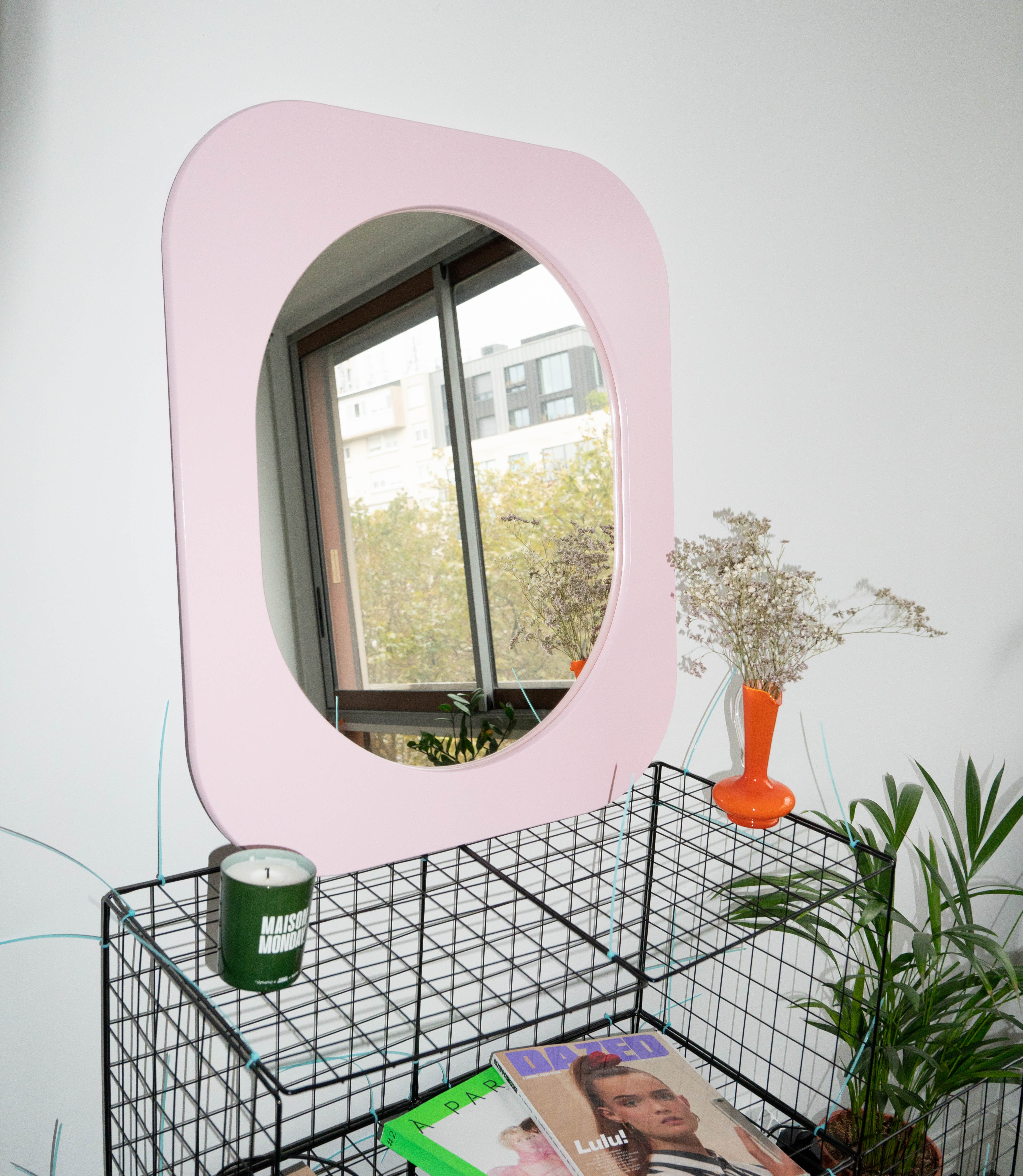 Cadre 70's Grand format + Miroir (Rose)