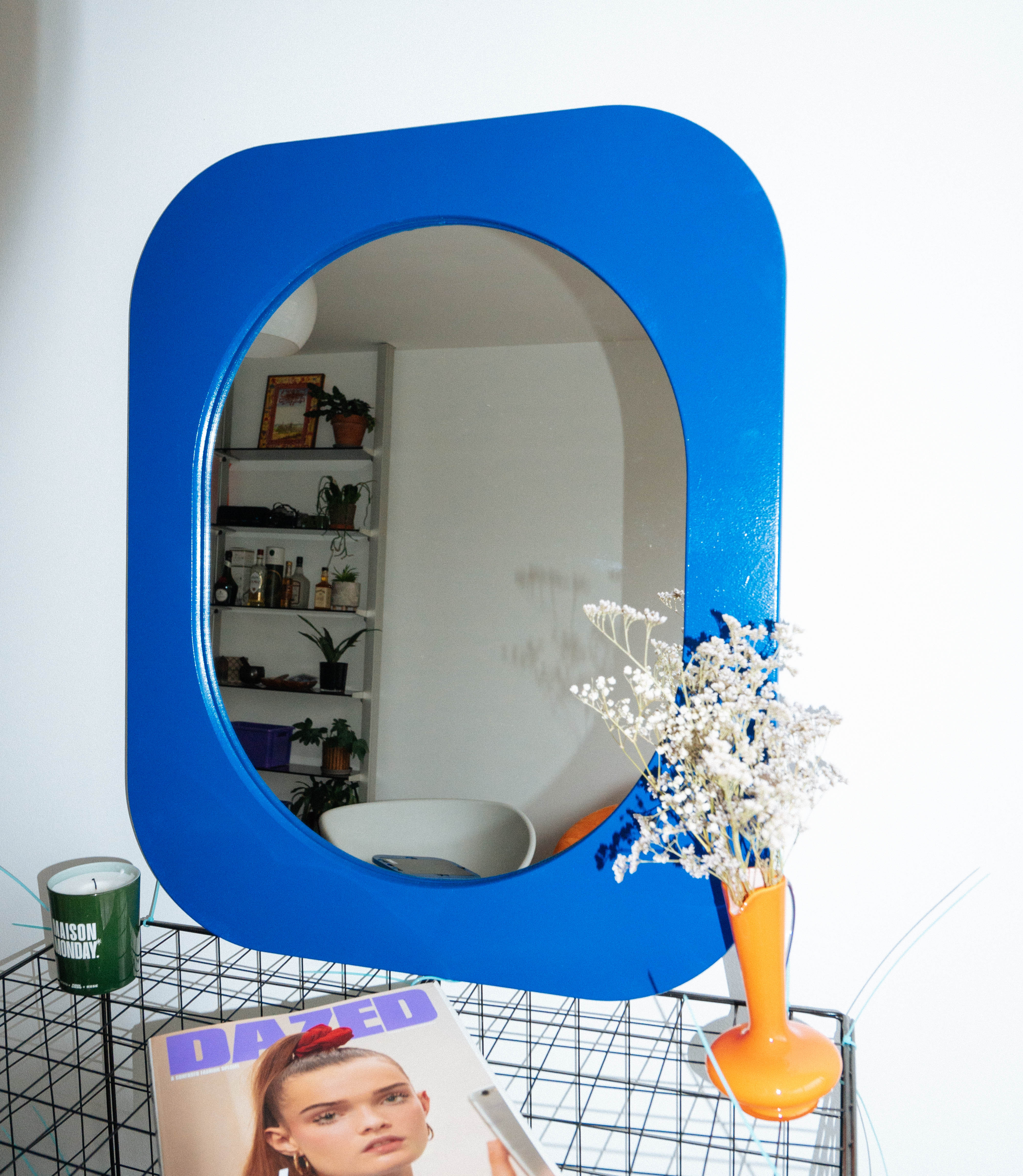 Cadre 70's Grand format + Miroir (Bleu)