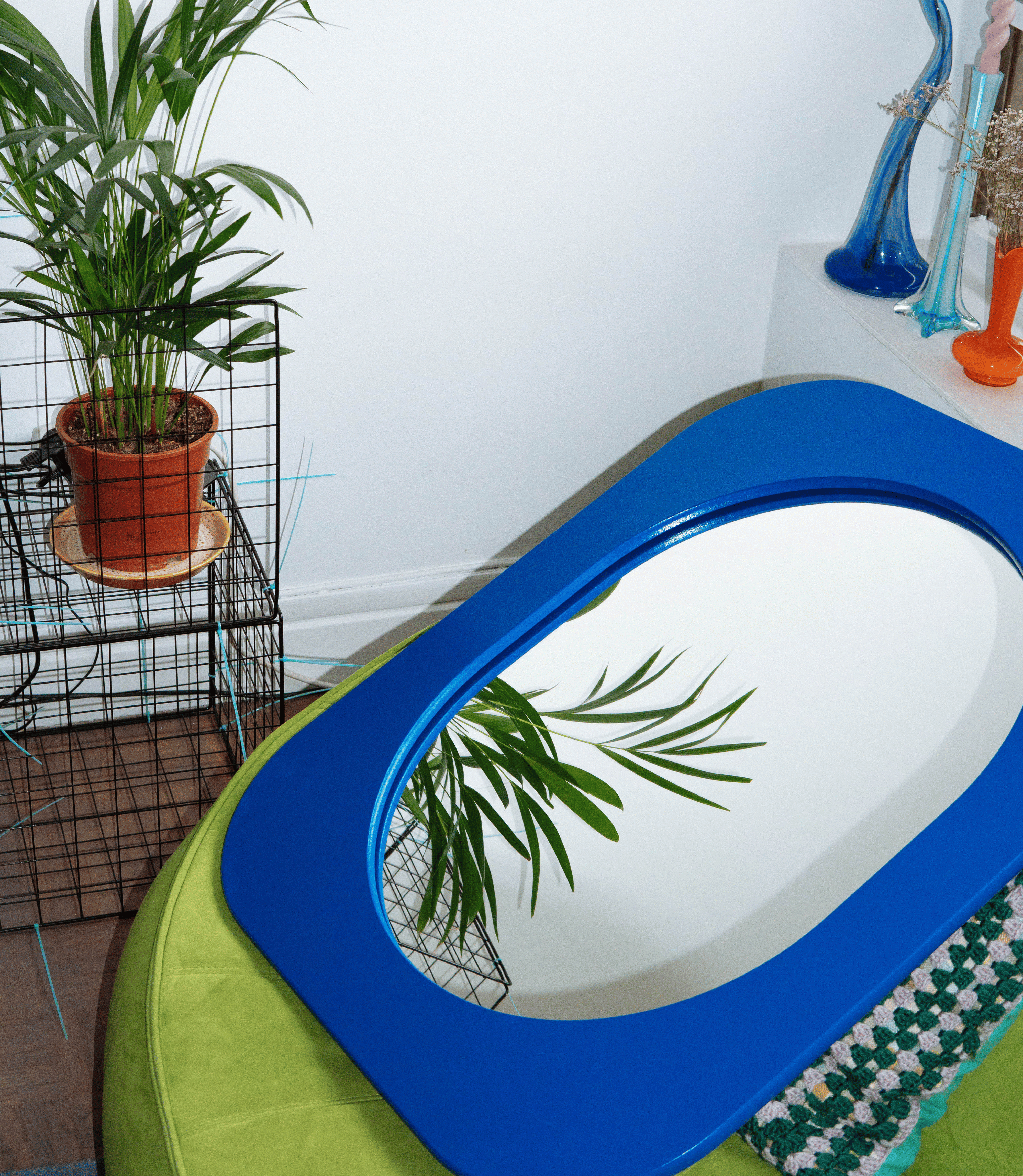 Cadre 70's Grand format + Miroir (Bleu)